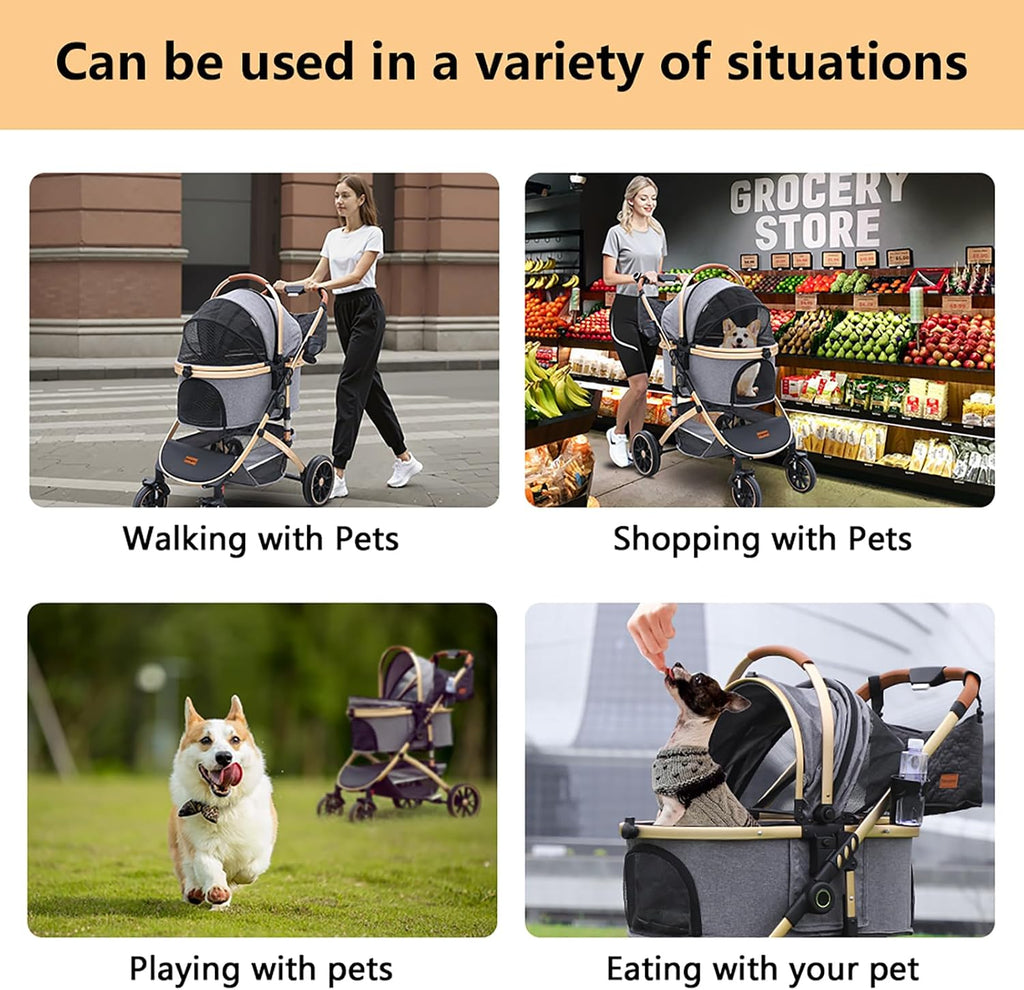 pettingzoo dog stroller, aluminum frame, removable carrier, 60 on a desk or shelf