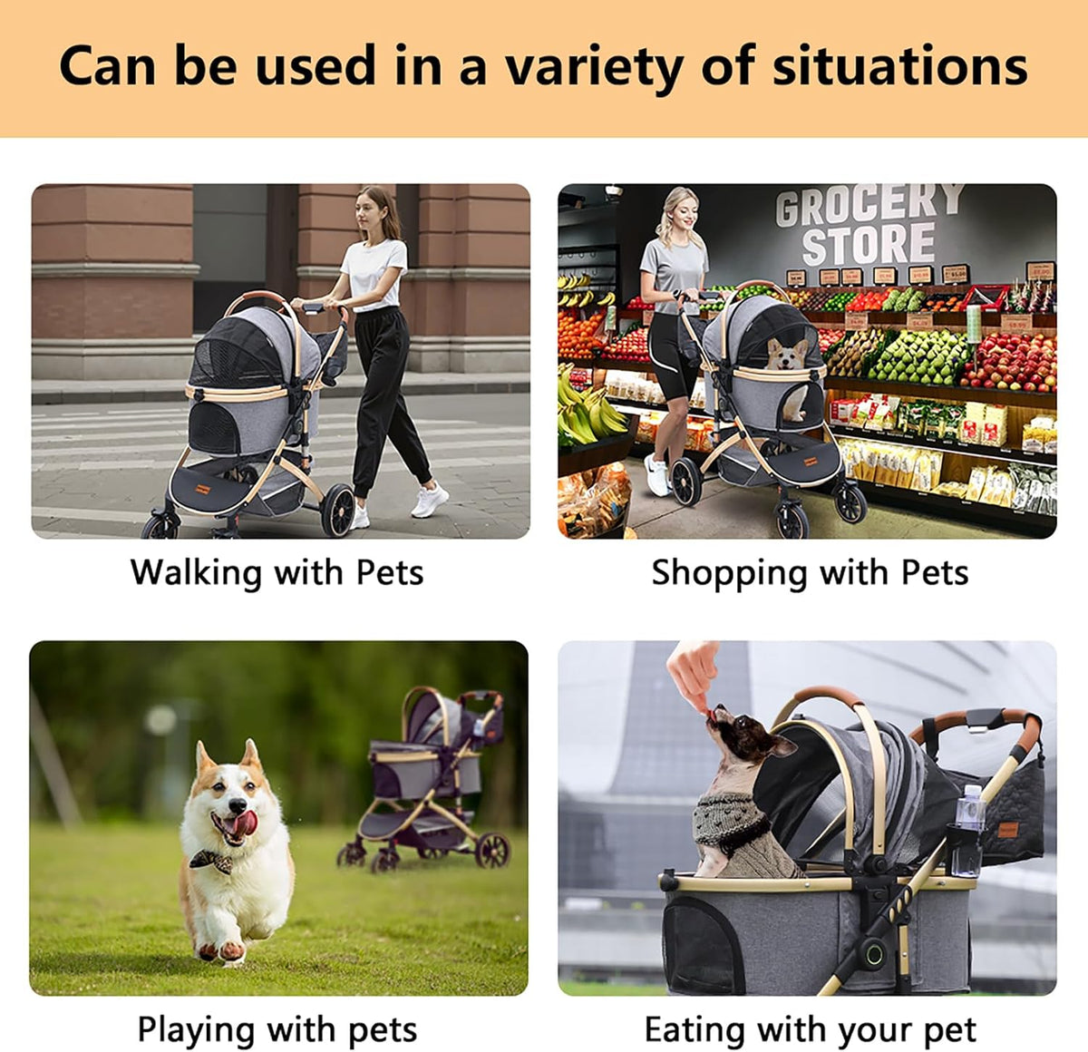 pettingzoo dog stroller, aluminum frame, removable carrier, 60 on a desk or shelf