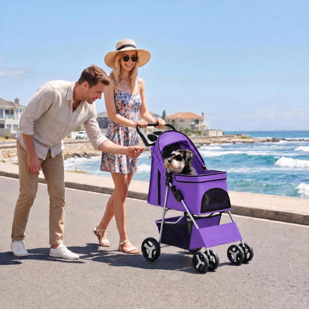 zeny foldable pet stroller, cat/dog stroller with 4, view 9