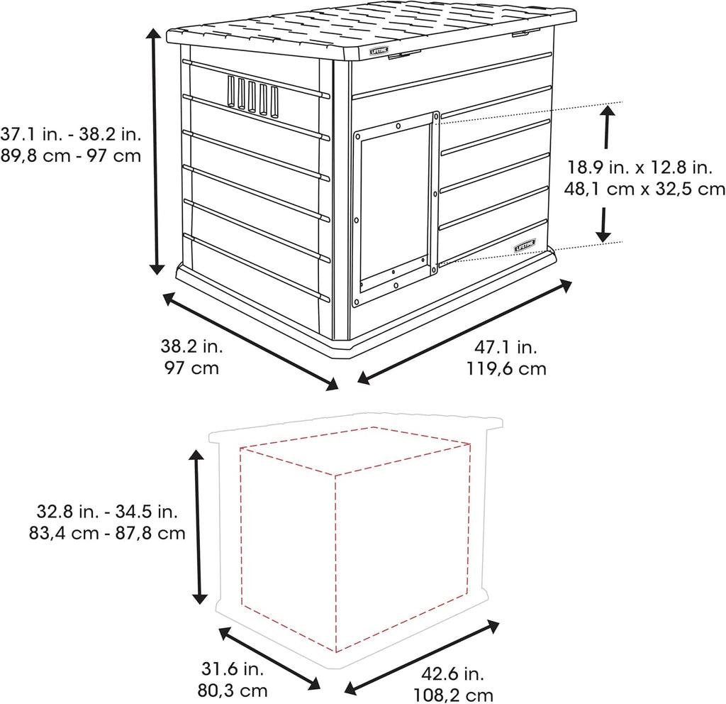 lifetime deluxe dog house, weather protected with adjustable, close-up detail
