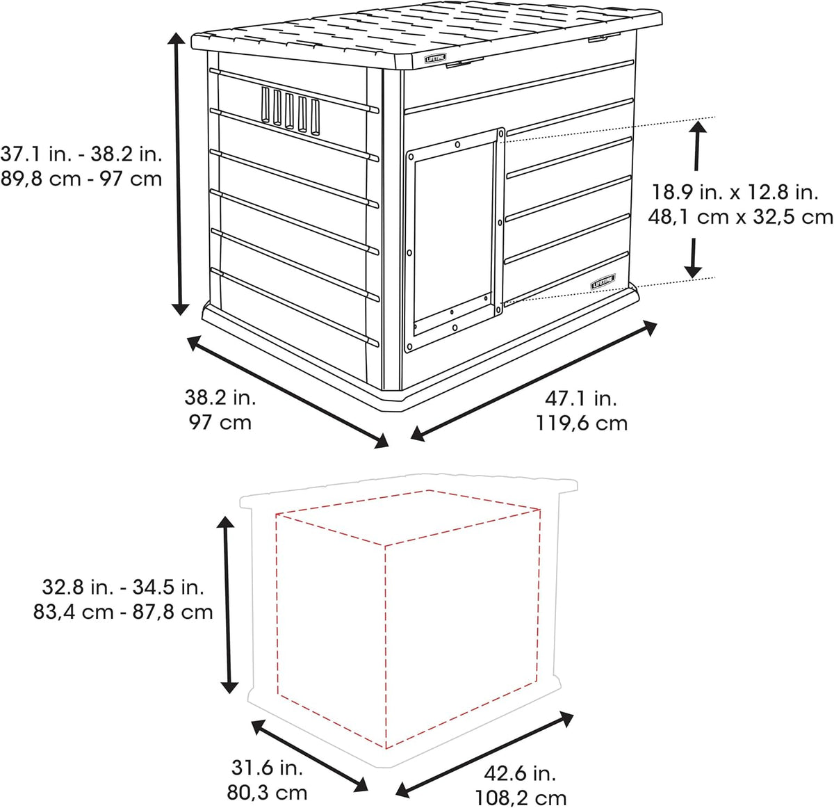lifetime deluxe dog house, weather protected with adjustable, close-up detail