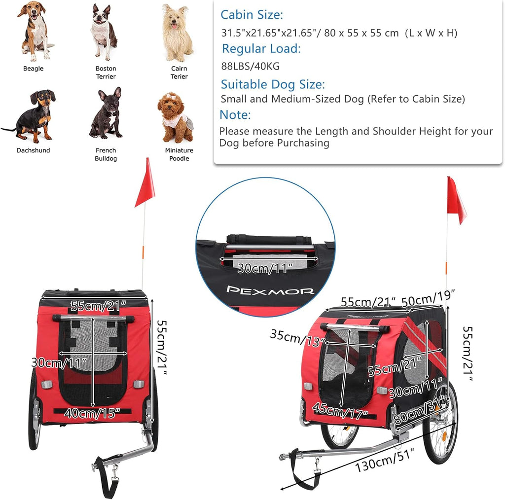 pexmor dog bike trailer - folding pet cart, front angle view