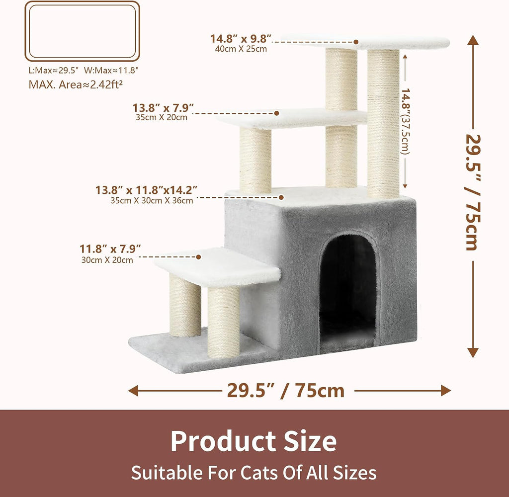 heybly cat scratching post, pet steps for indoor showing dimensions