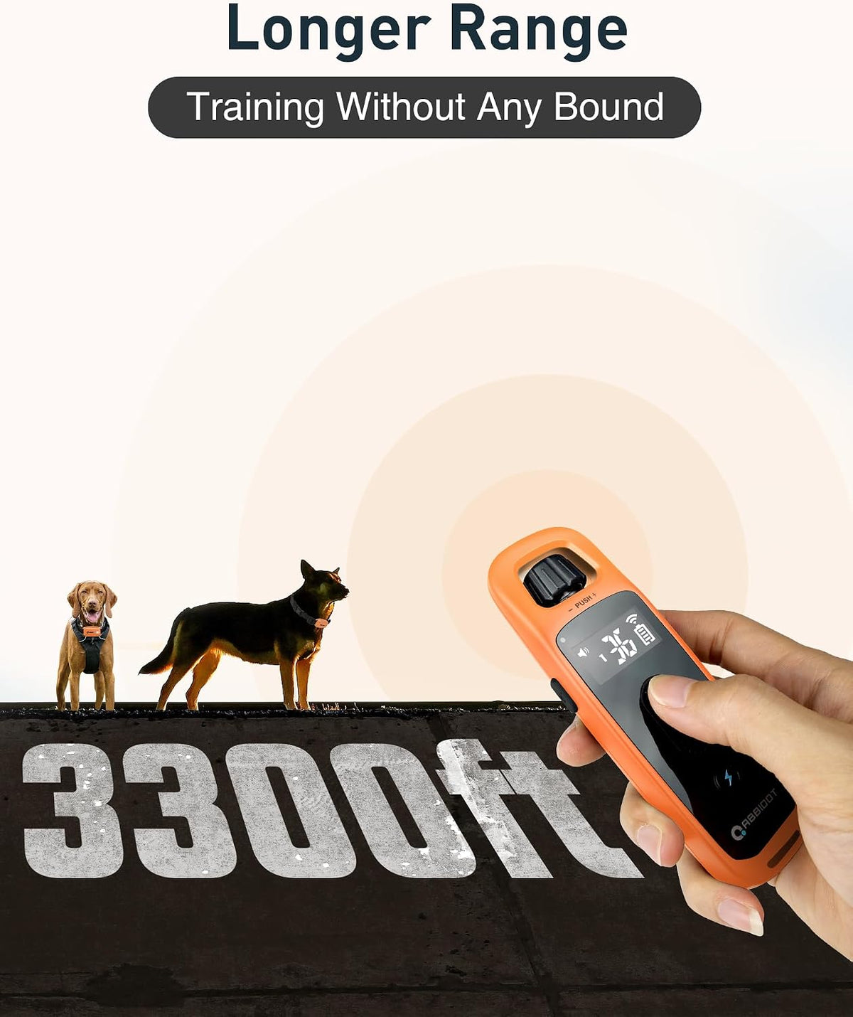 abbidot shock collar for 2 dogs, 3300 ft, side view