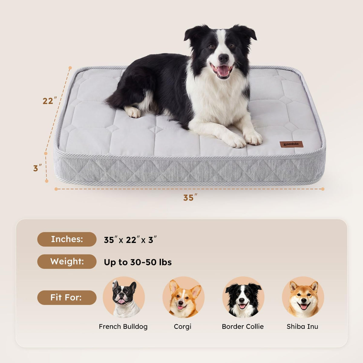 zomisia q-max 0.5 orthopedic cooling dog bed for on a desk or shelf
