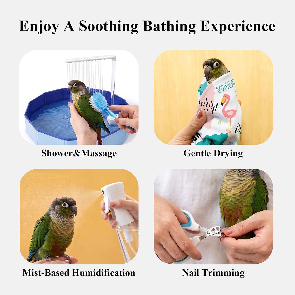 large automatic bird bath shower, portable bird bathtub, side view