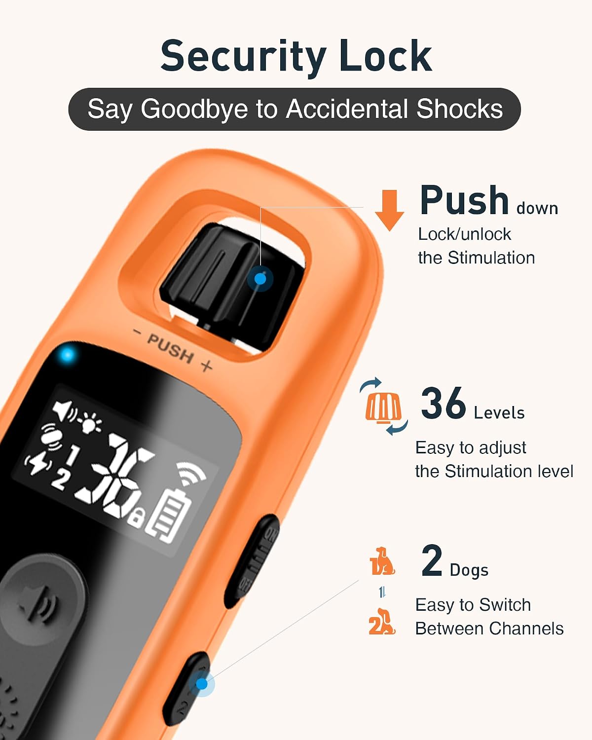 abbidot shock collar for 2 dogs, 3300 ft, close-up detail
