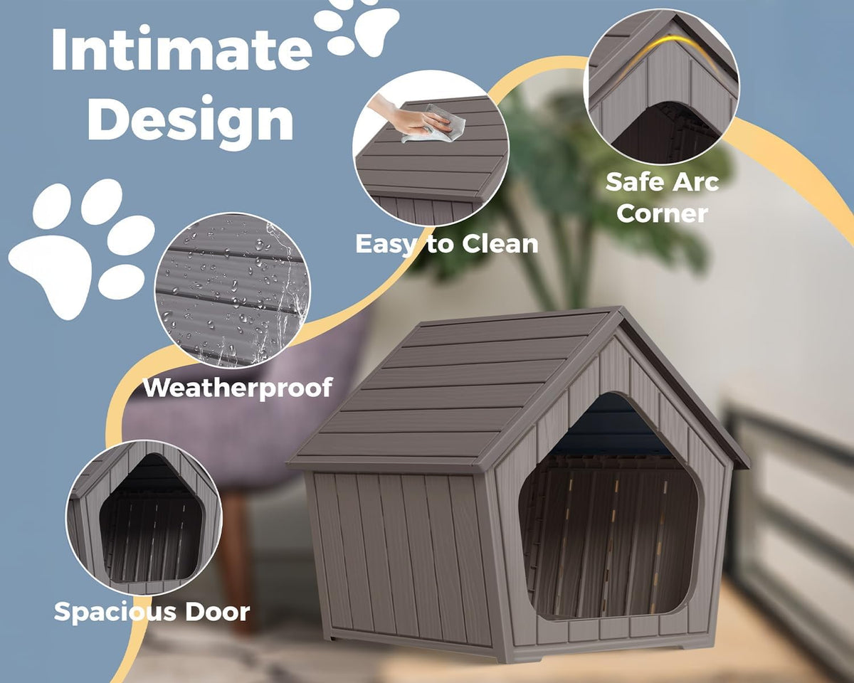 vixzen small dog house outdoor indoor, grey, close-up detail