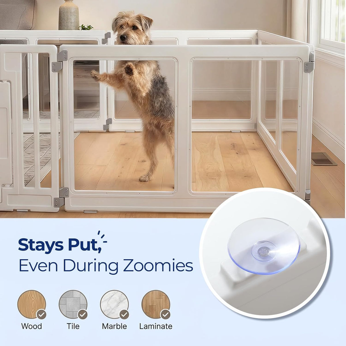 transparent acrylic dog playpen with door for small, side view