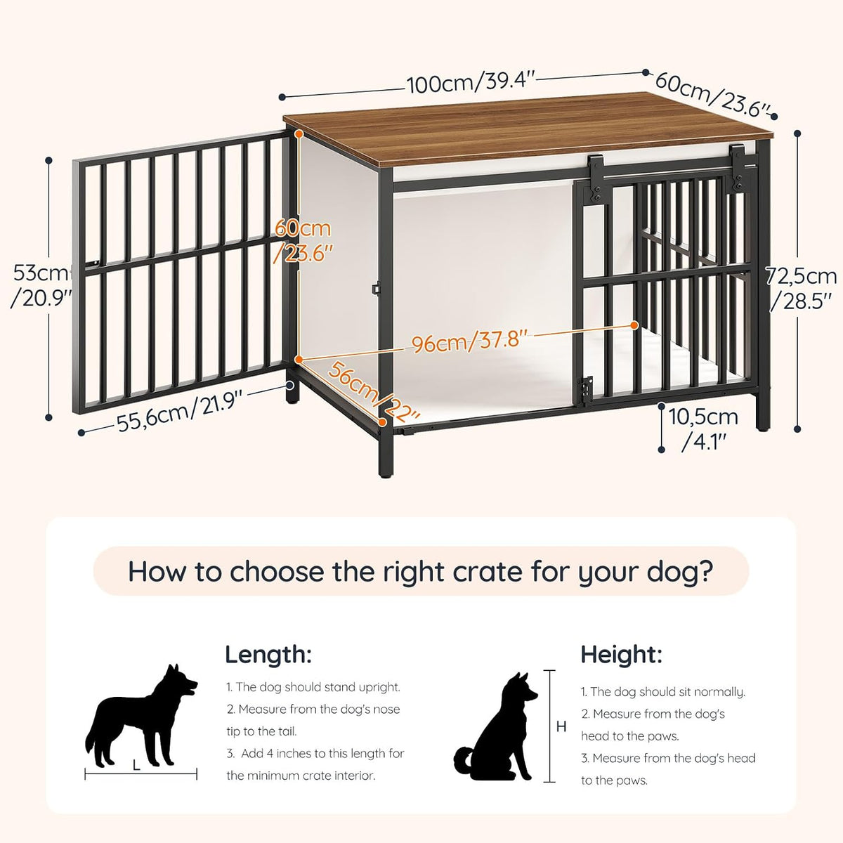 hoobro dog crate furniture with sliding barn door, side view