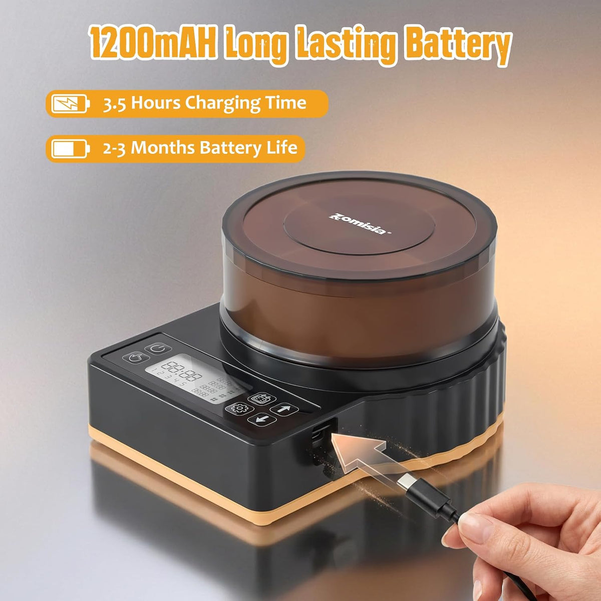 zomisia rechargeable 200ml automatic fish feeder for aquarium showing dimensions