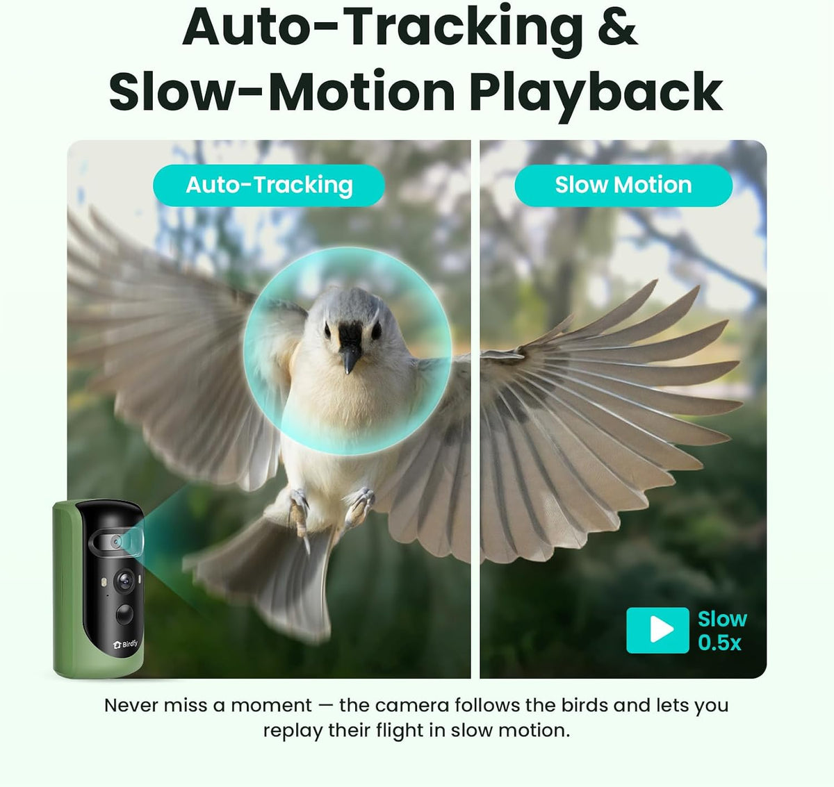birdfy 2 pro solar smart bird feeder camera, side view