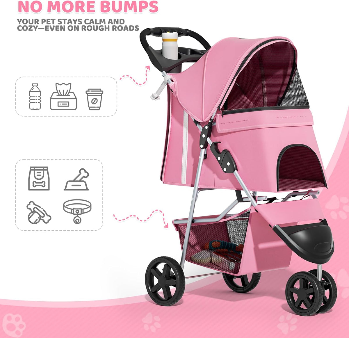 magshion 3-wheel pet stroller for small/medium dog cat, package contents