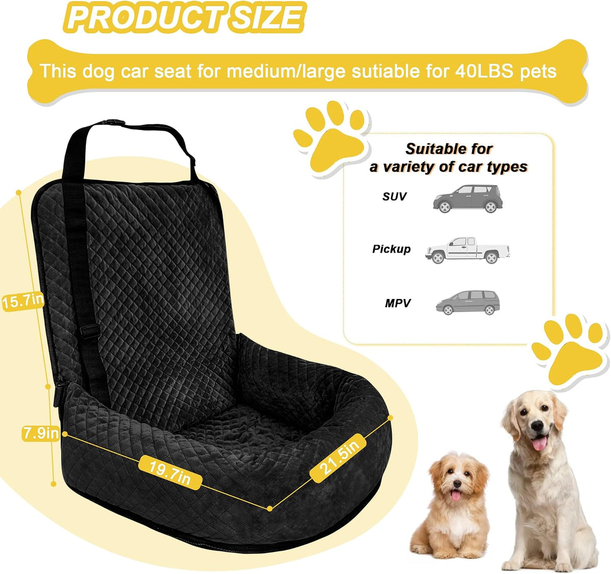 dog car seat for small medium dogs,detachable washable, side view