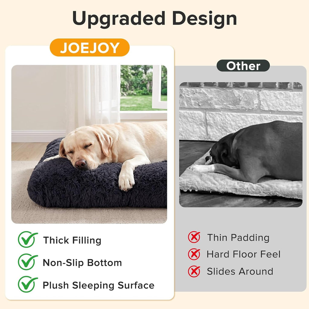 joejoy large dog bed crate pad, deluxe plush showing dimensions