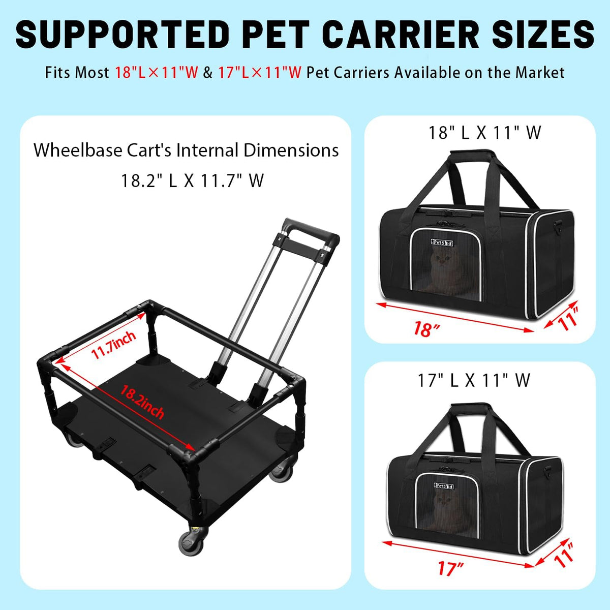 petskd foldable wheel base cart for 18" l×11", side view