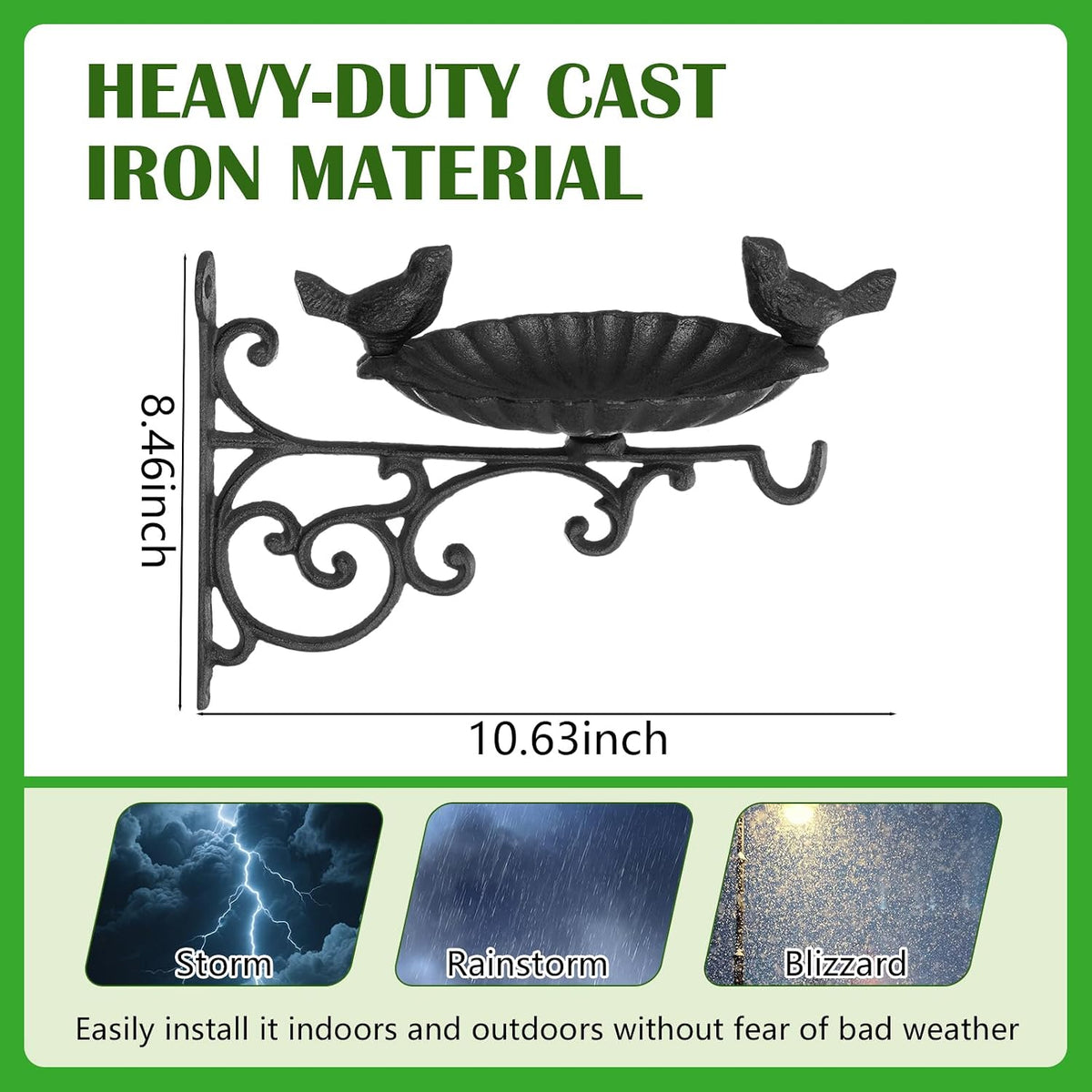 therwen wall mount heavy duty cast iron bird showing dimensions