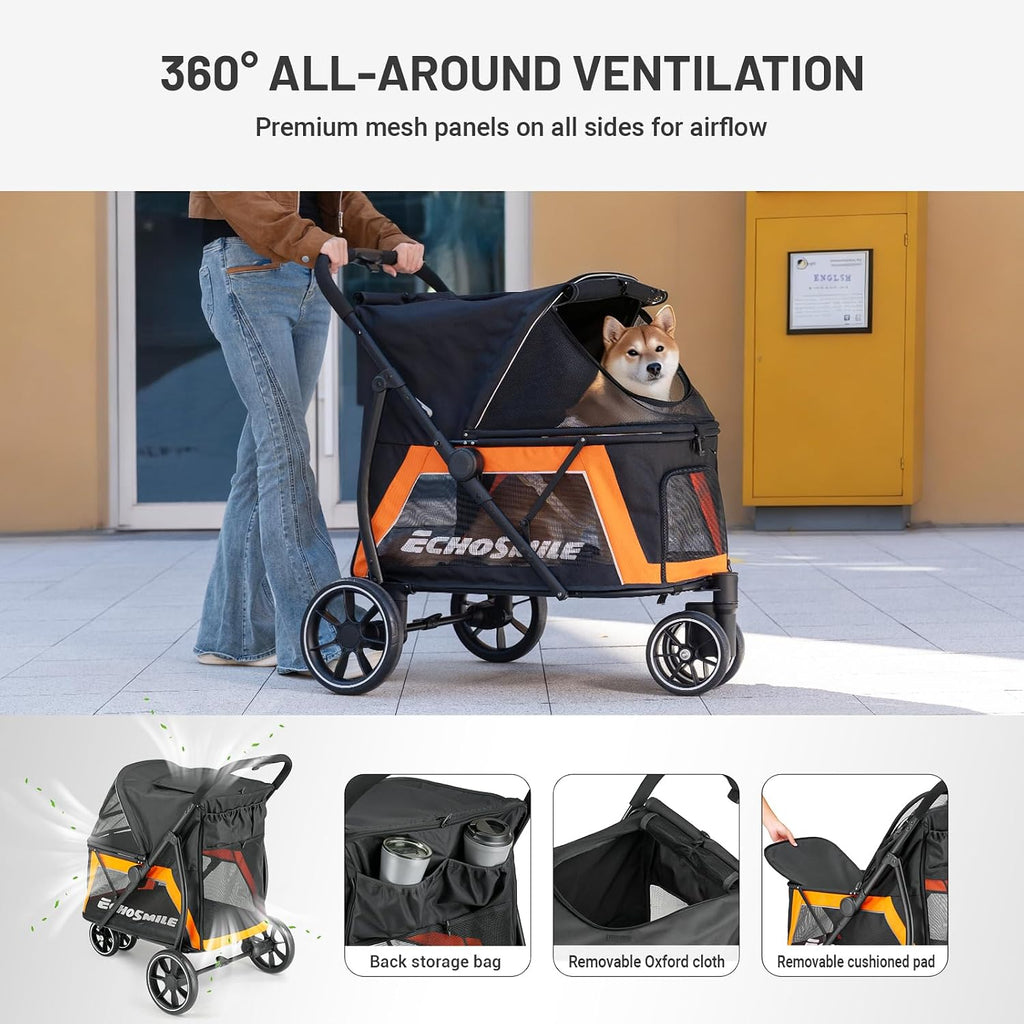 echosmile dog stroller for medium & small dogs, side view