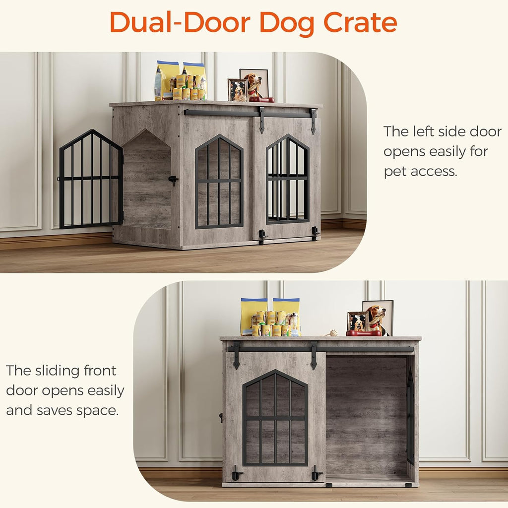 mahancris dog crate furniture, 31.5" farmhouse dog kennel, side view