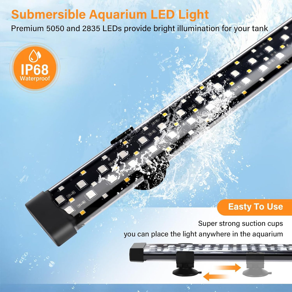 hygger submersible led aquarium light, 24w 26.8 in showing dimensions