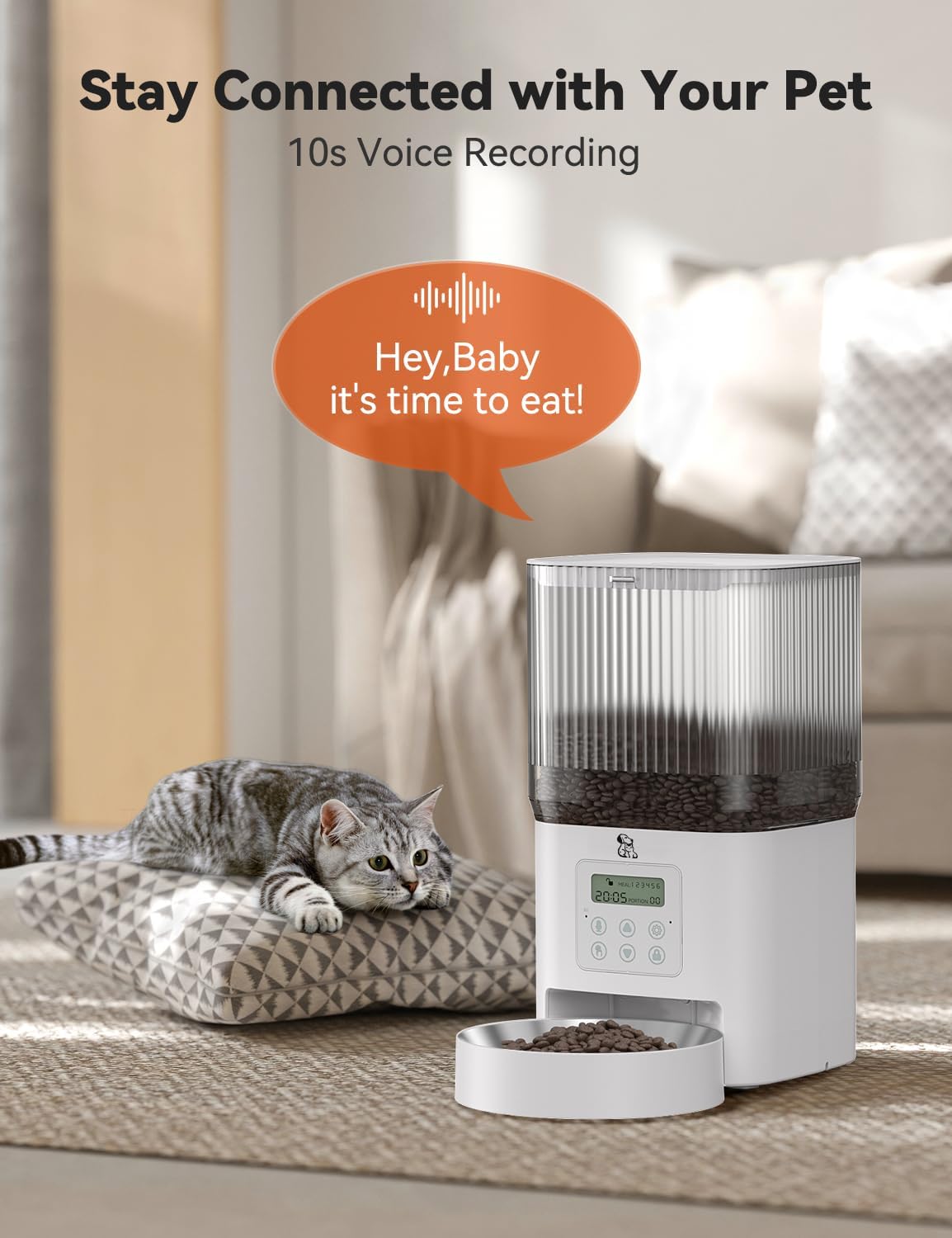 automatic cat feeders, dog feeder with stainless steel shown in use