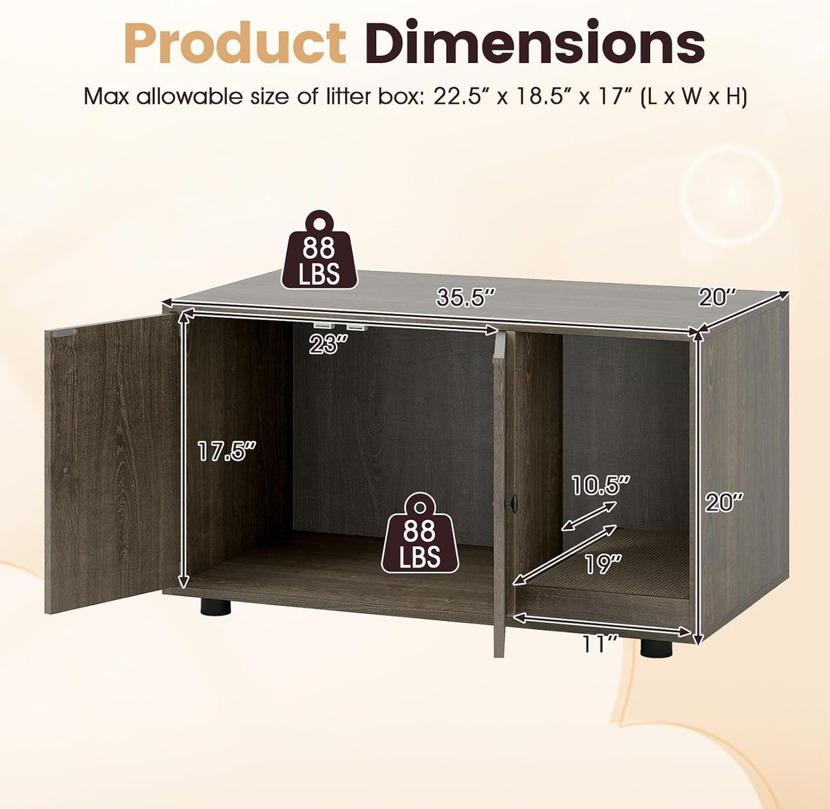 tangkula cat litter box enclosure, hidden litter box, side view