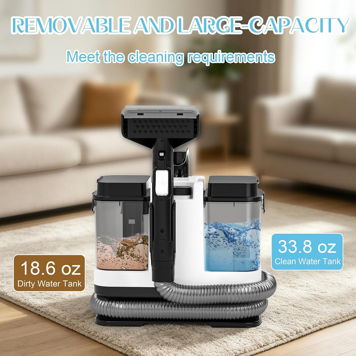 18kpa carpet cleaner machine, portable carpet and upholstery showing dimensions
