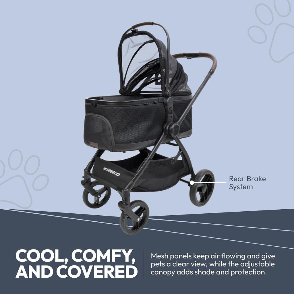 wonderfold buddy pet stroller for small and medium showing dimensions