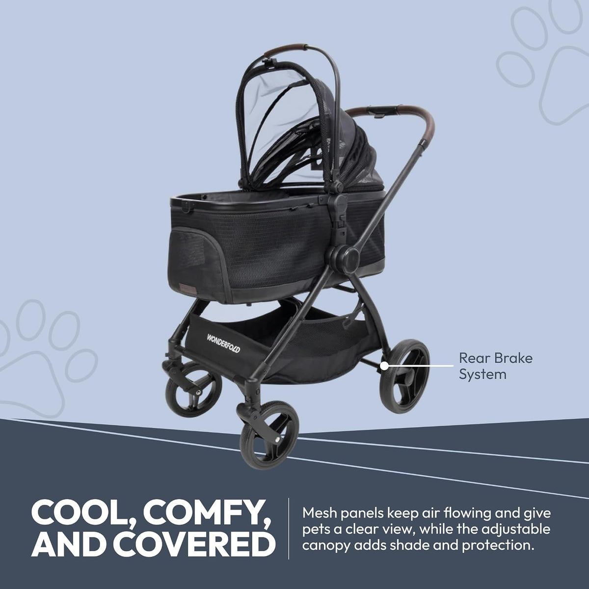 wonderfold buddy pet stroller for small and medium showing dimensions