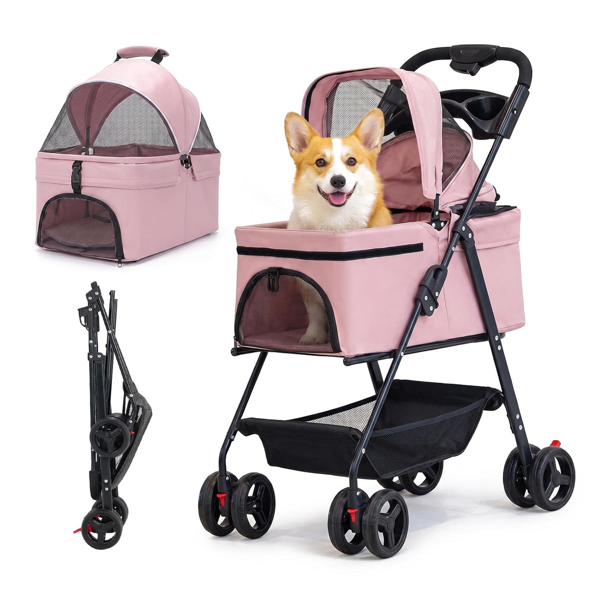 4-wheel pet stroller for small medium dogs cats, main product view