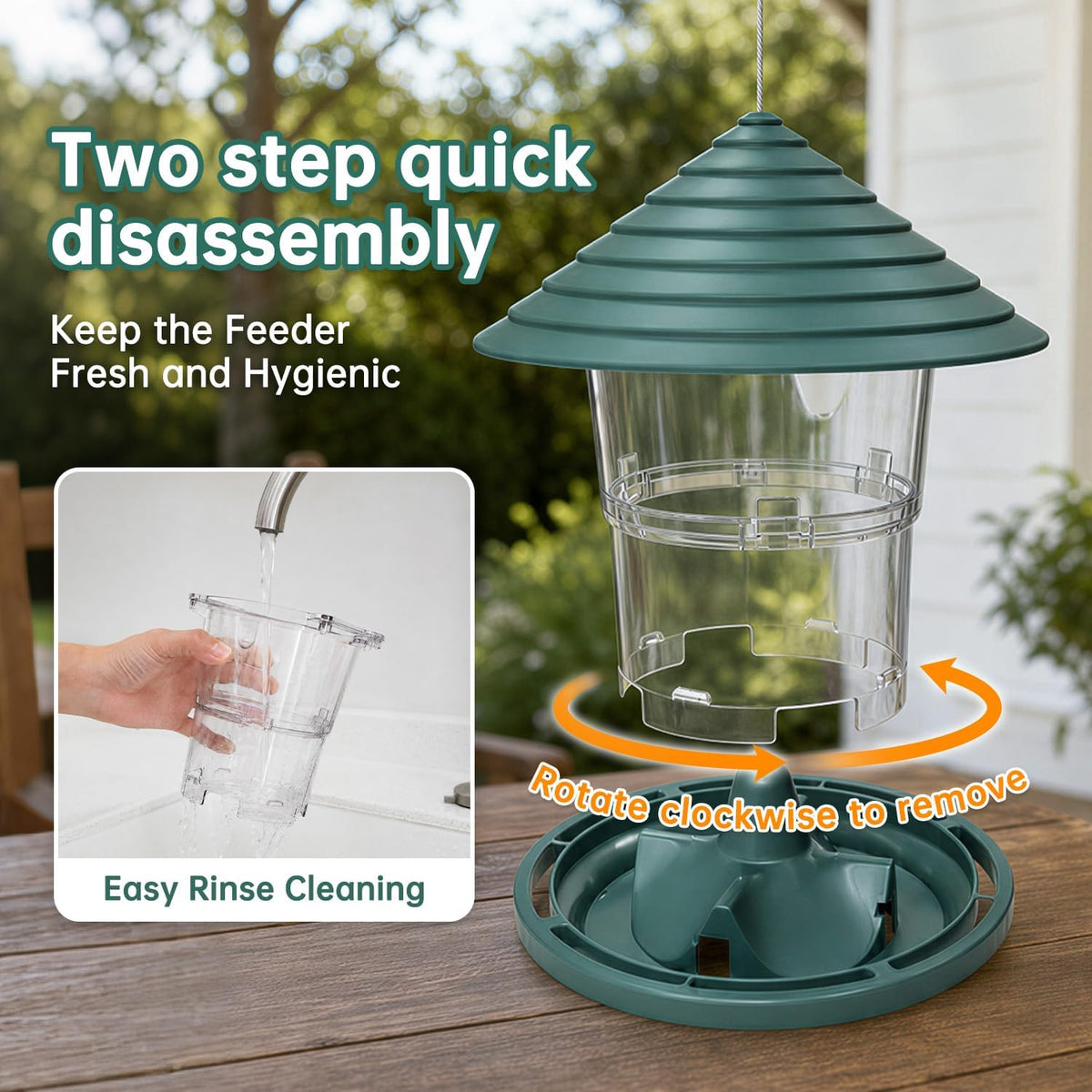 habau 2 pack bird feeders for outdoors, plastic showing dimensions