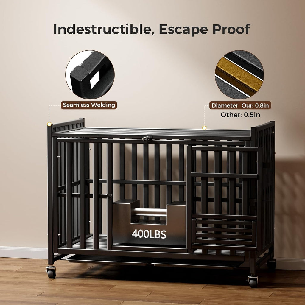 heavy duty dog crate, 43'' large indestructible cage, side view
