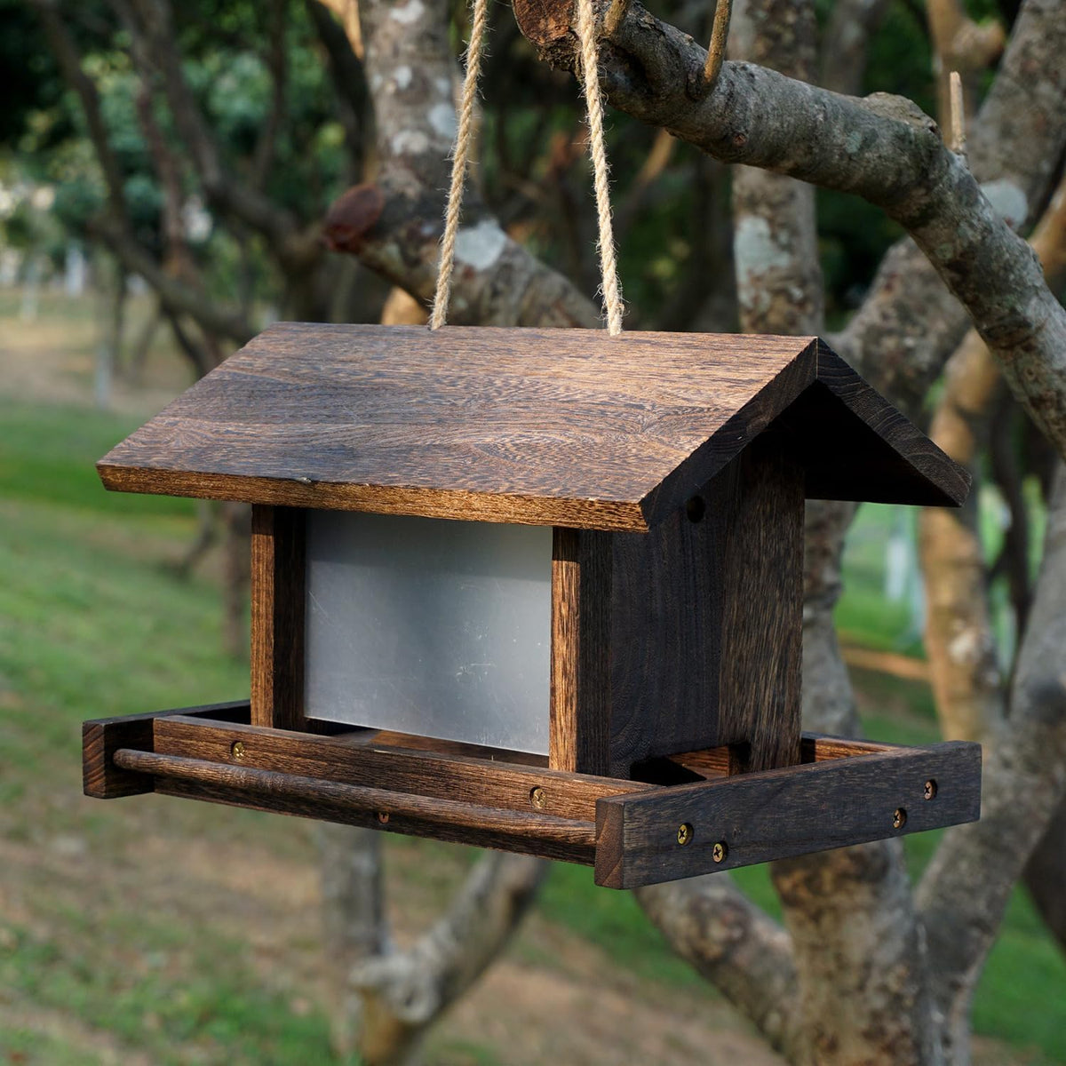 hanging wooden bird feeder outdoor large capacity wood showing dimensions