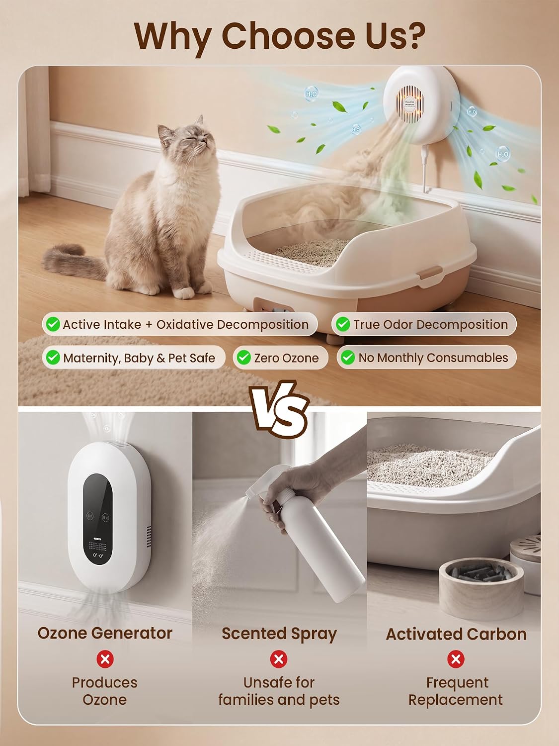 cat litter box deodorizer, ozone-free litter box odor, close-up detail