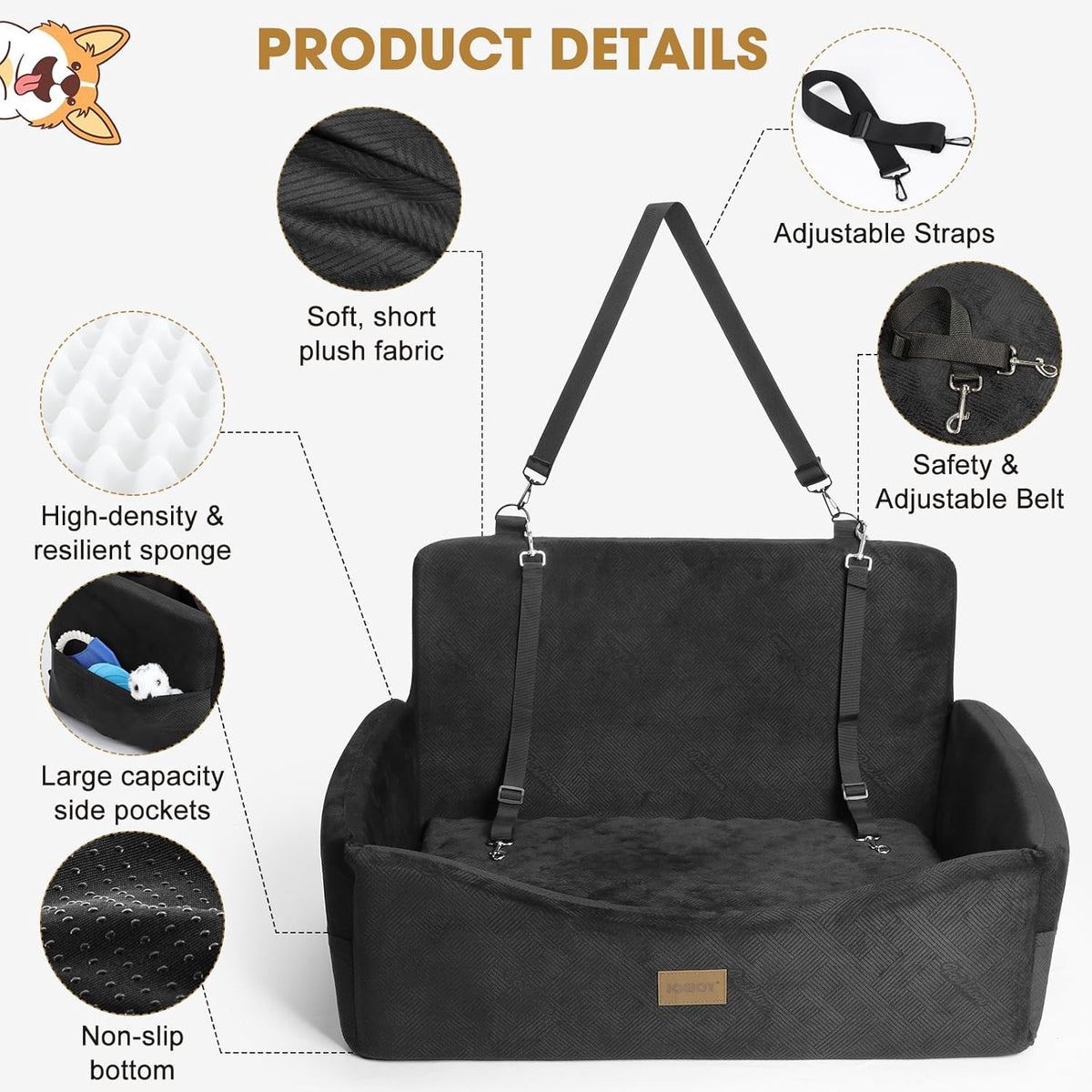 joejoy dog car seat for large medium sized, side view