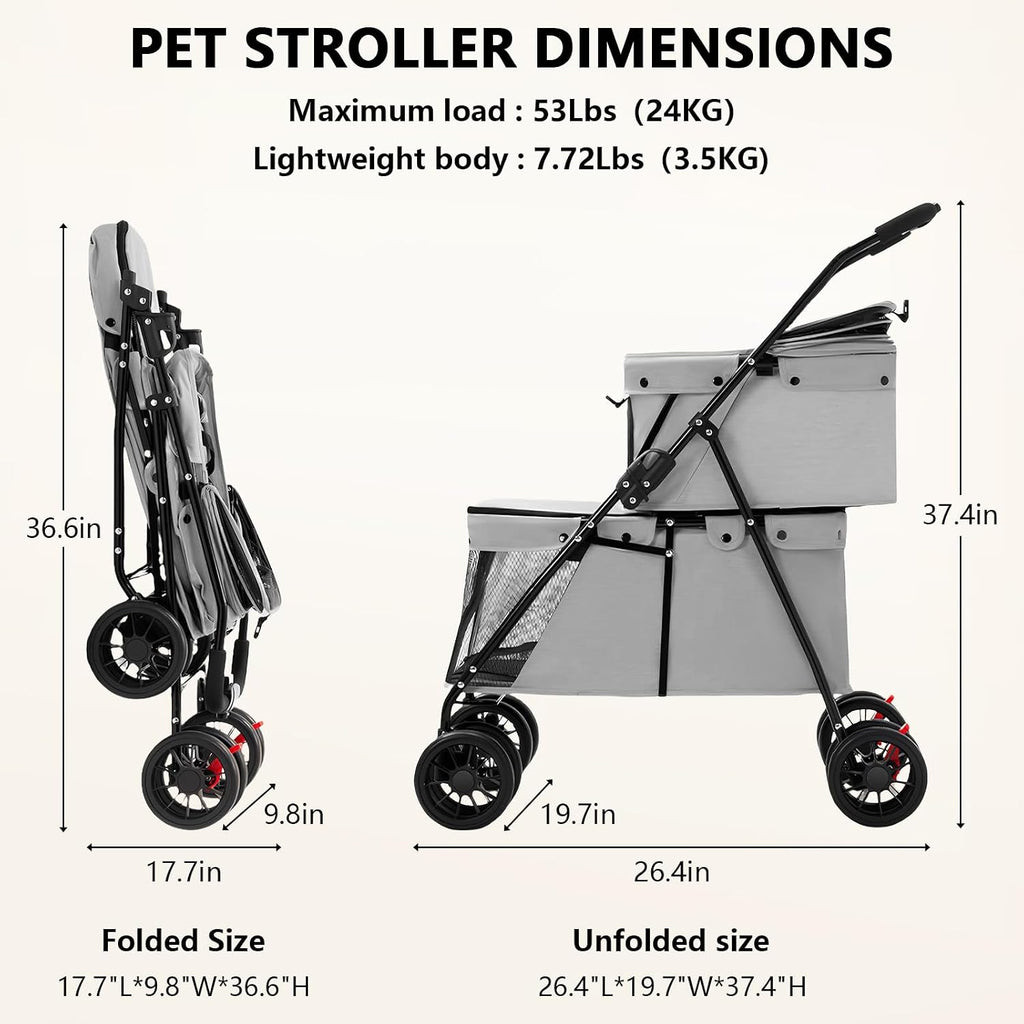double pet stroller for medium small dogs and, close-up detail