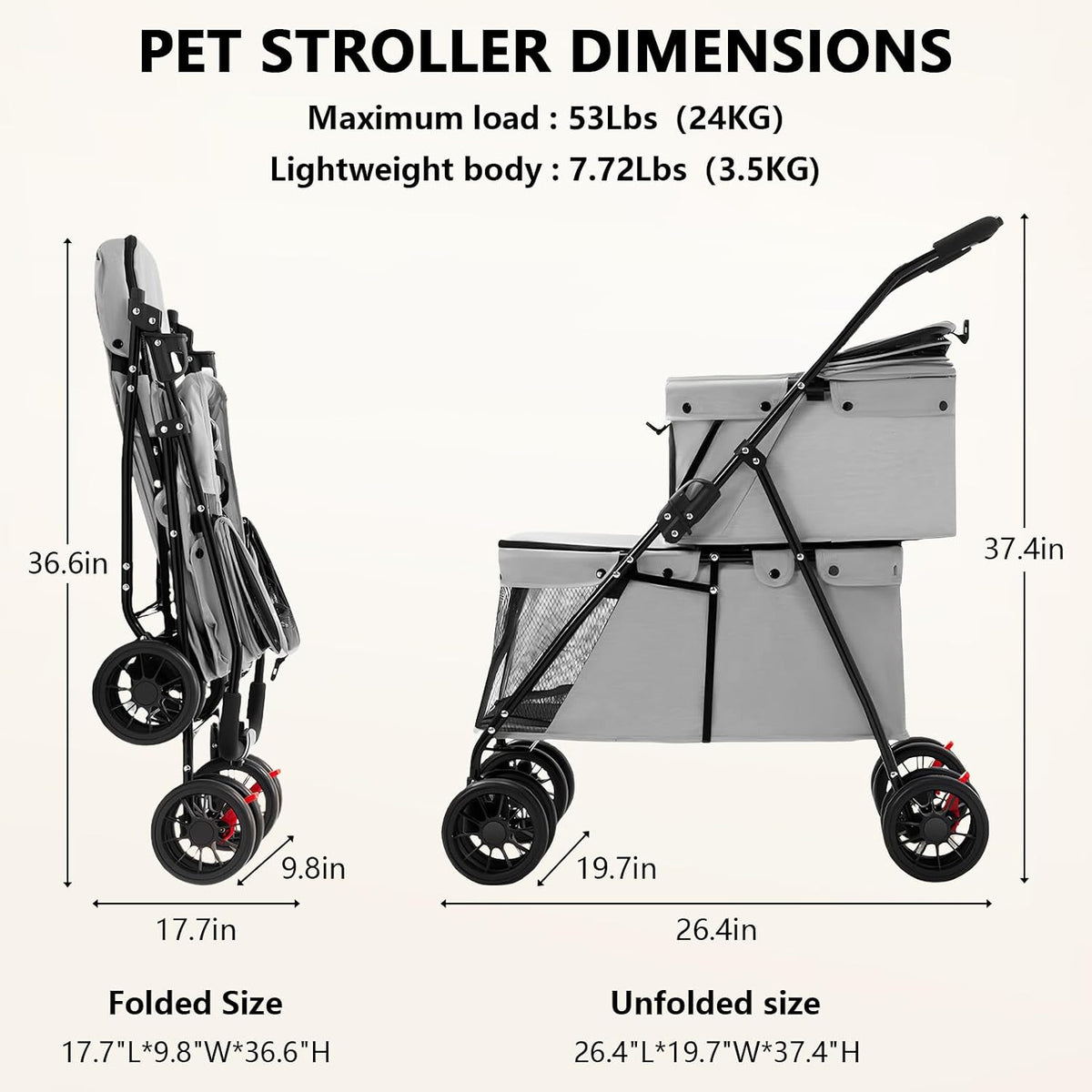 double pet stroller for medium small dogs and, close-up detail