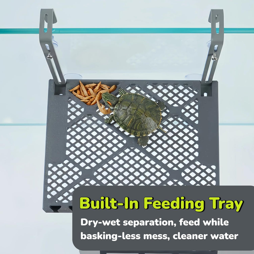 solidform hanging turtle basking platform with built-in food, front angle view