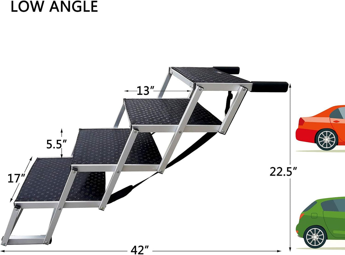 aluminum dog car stairs, portable large dog step, close-up detail