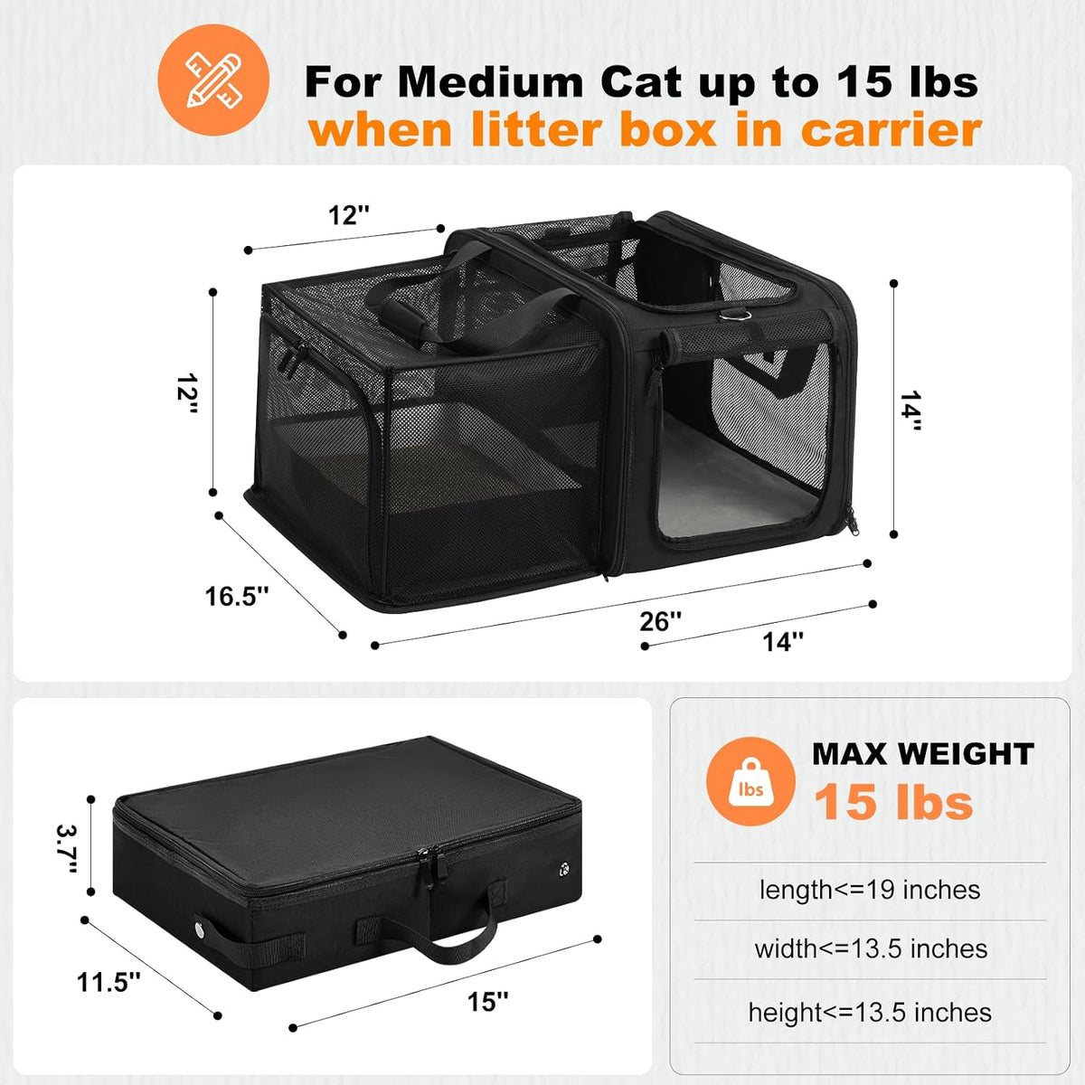 pidipiti 20x14x14 expandable car cat carrier, with portable shown in use