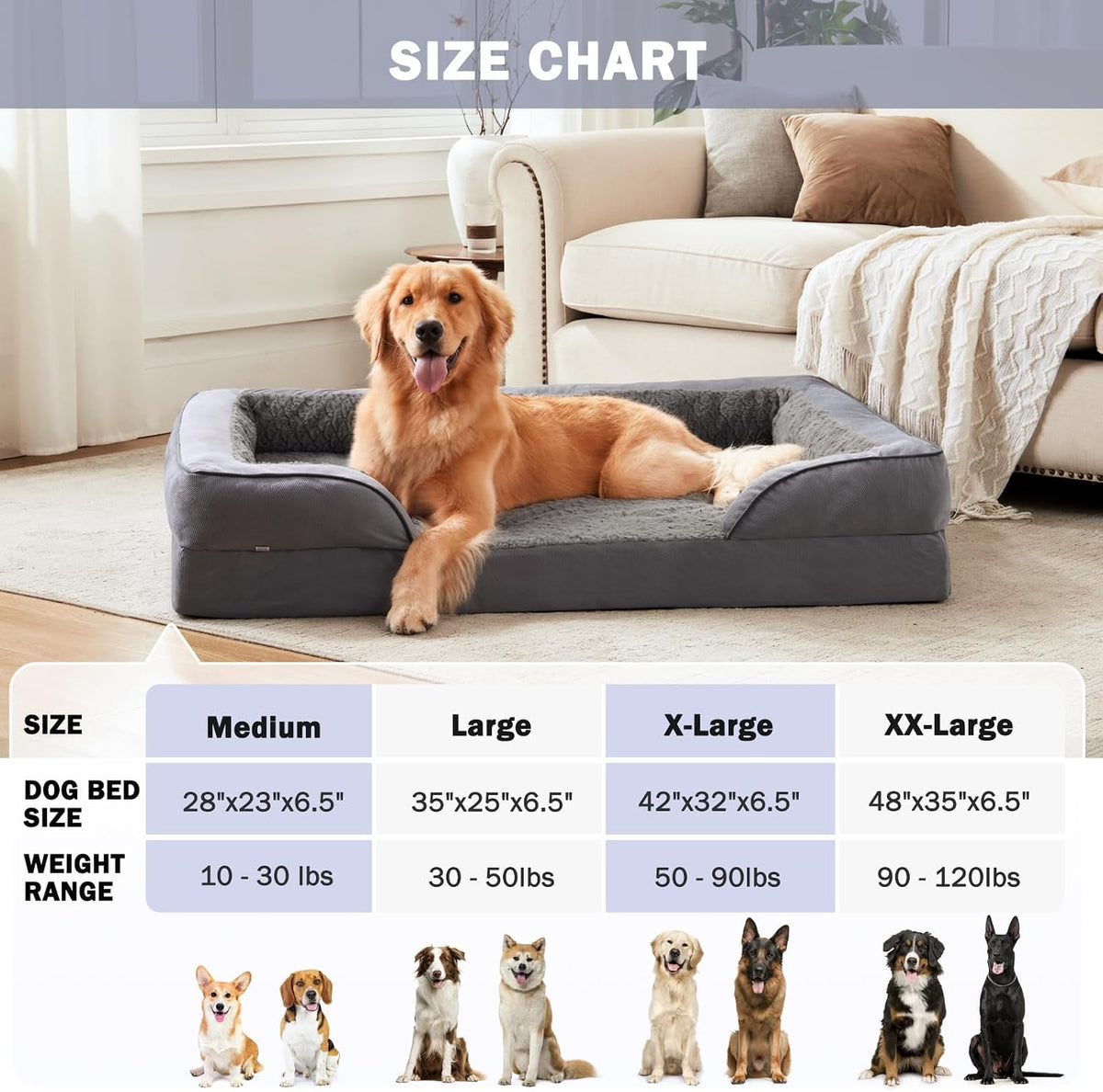 invenho orthopedic dog beds large sized, xl washable, front angle view