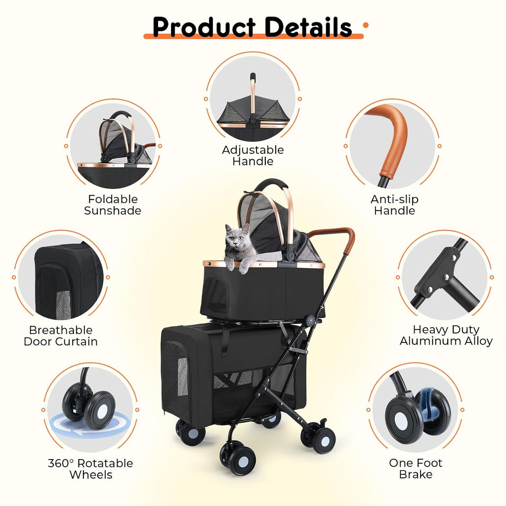 double pet stroller for small medium dogs, side view