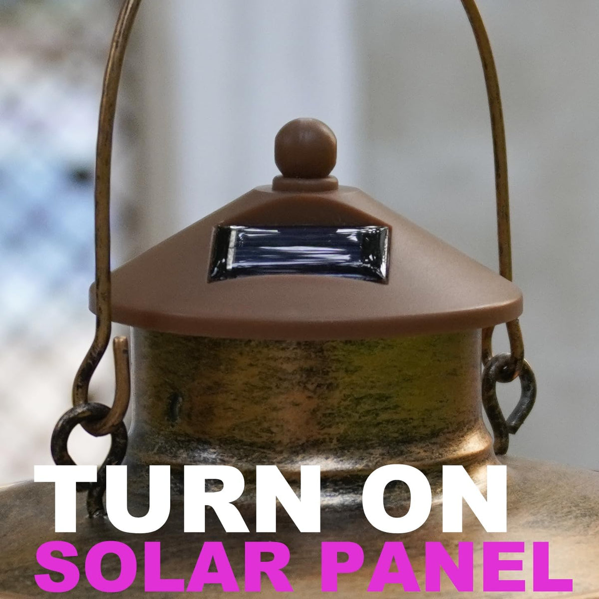 solar bird feeder with stained glass, easy clean, close-up detail