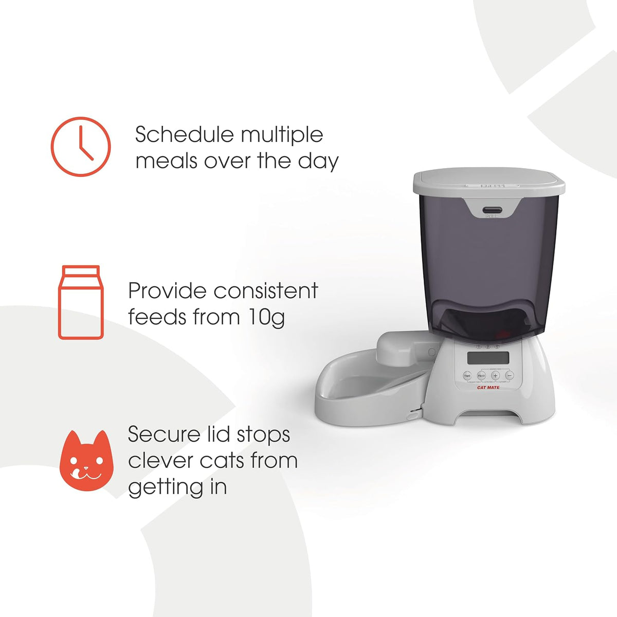 cat mate multi-meal automatic dry food dispenser, 3kg showing dimensions