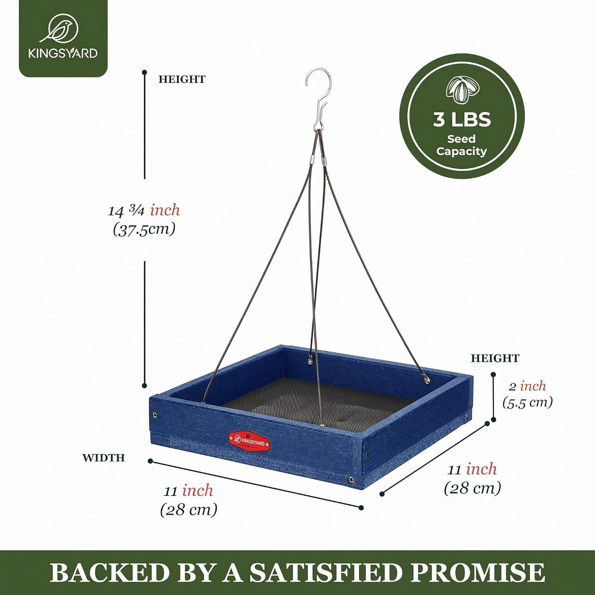 kingsyard platform bird feeder for outdoors, hanging feeding showing dimensions