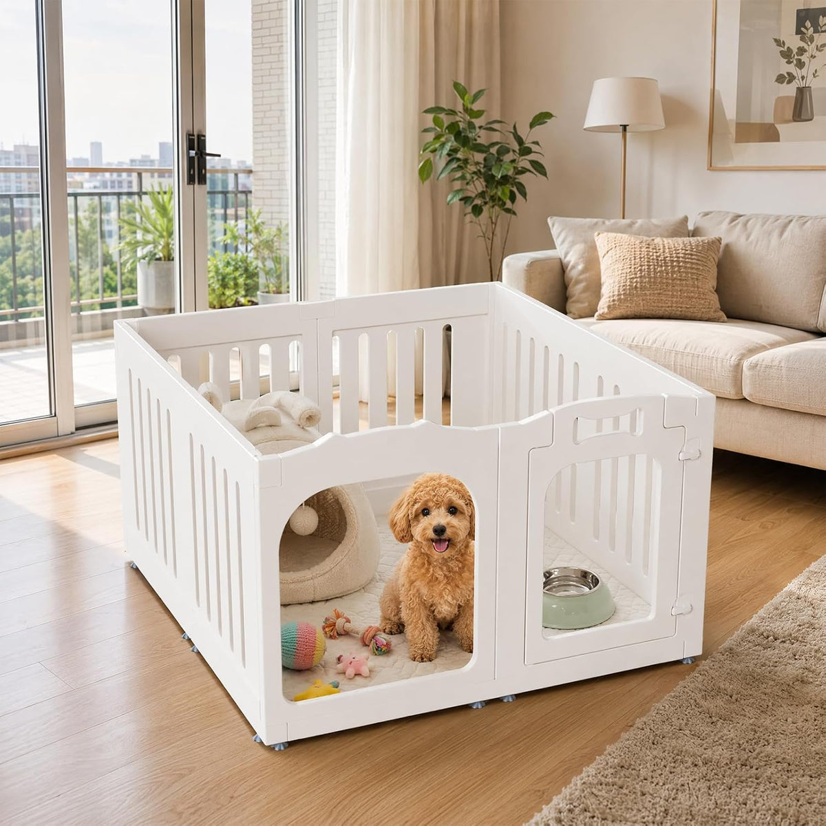 acrylic dog playpen indoor, 24" puppy/small dog play, main product view