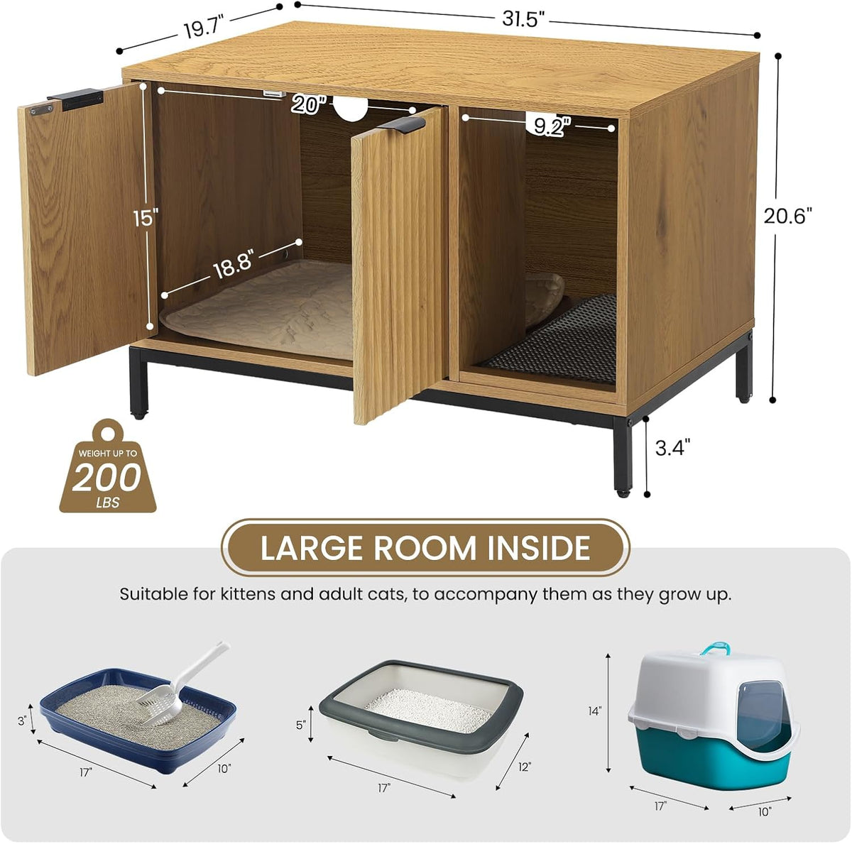 cat litter box enclosure, hidden litter box furniture, side view