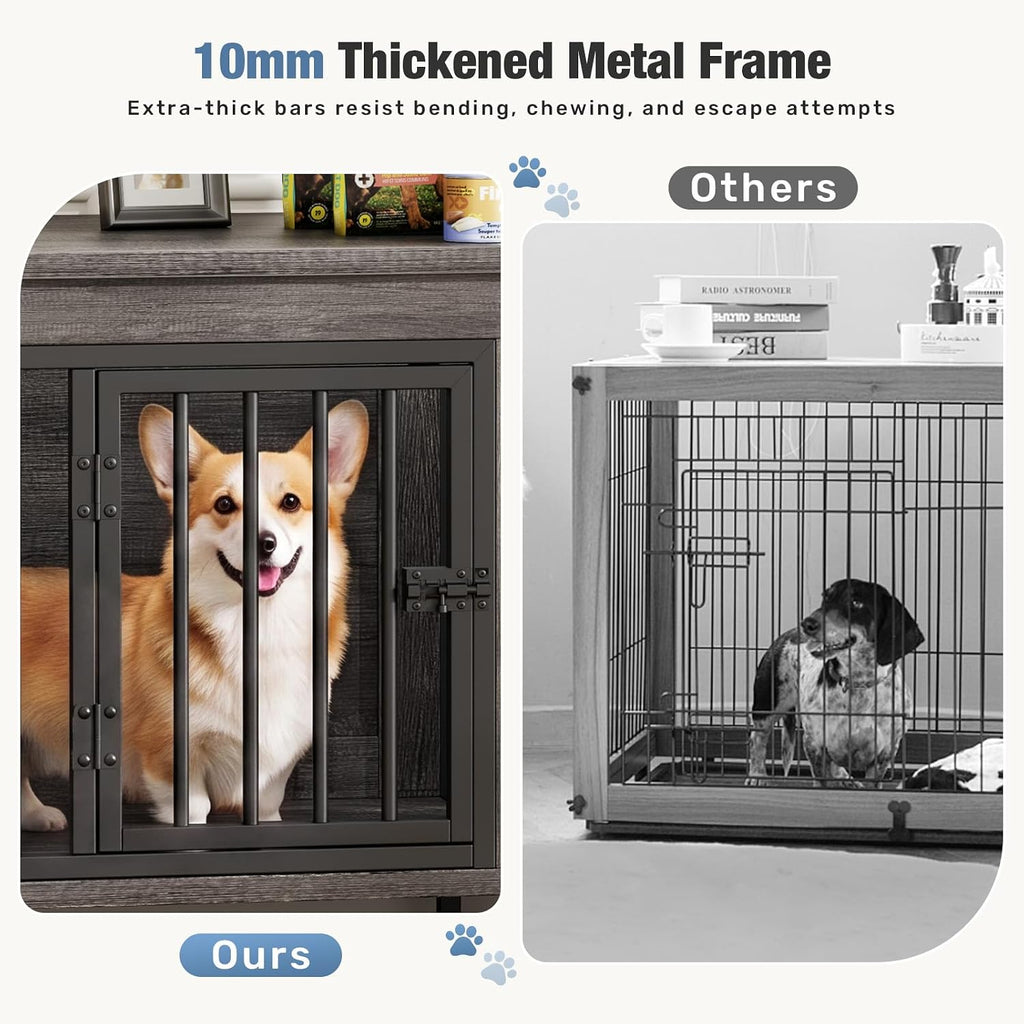 dumos 54" dog crate furniture for 2 dogs showing dimensions