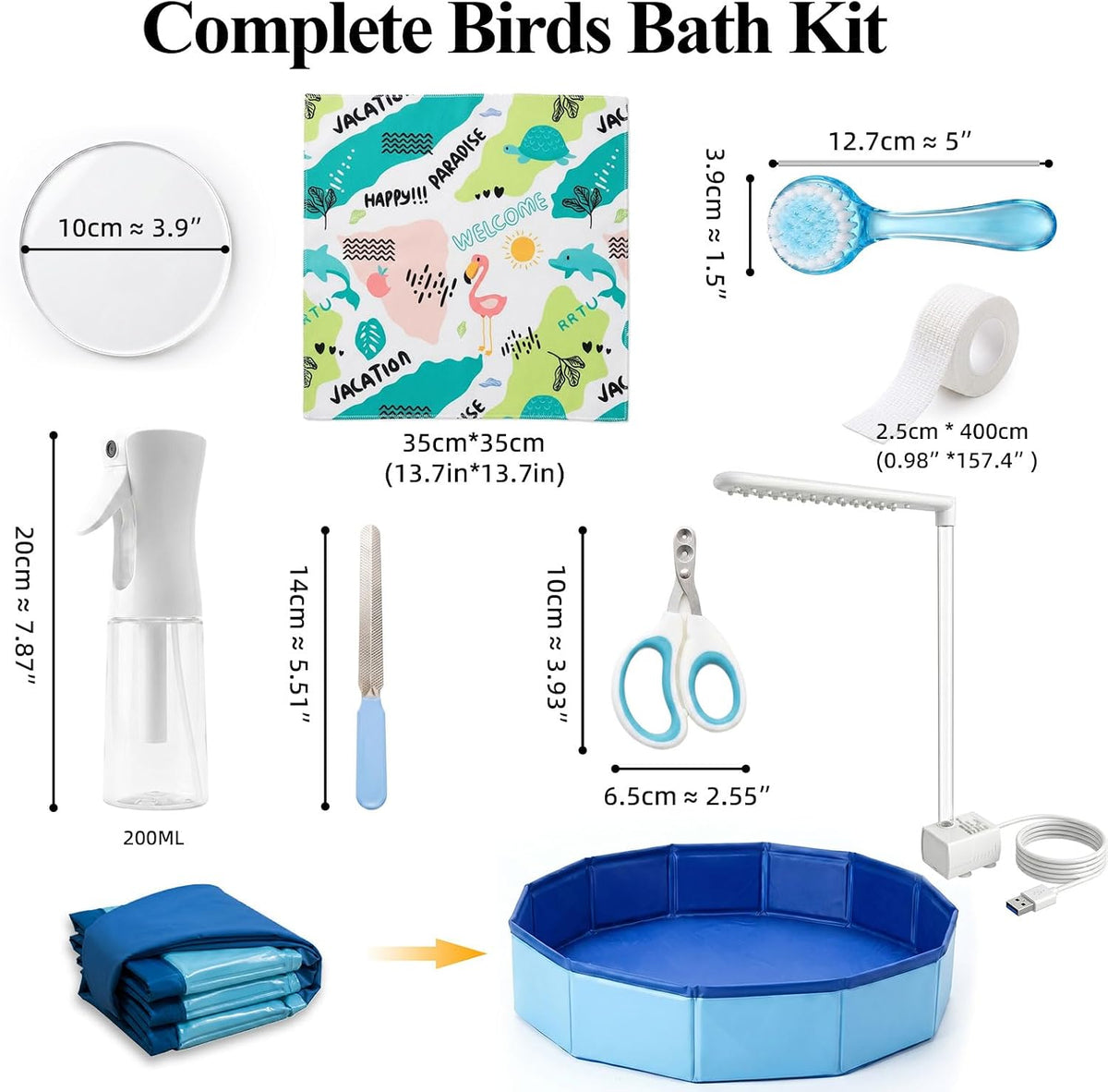 large automatic bird bath shower, portable bird bathtub, close-up detail