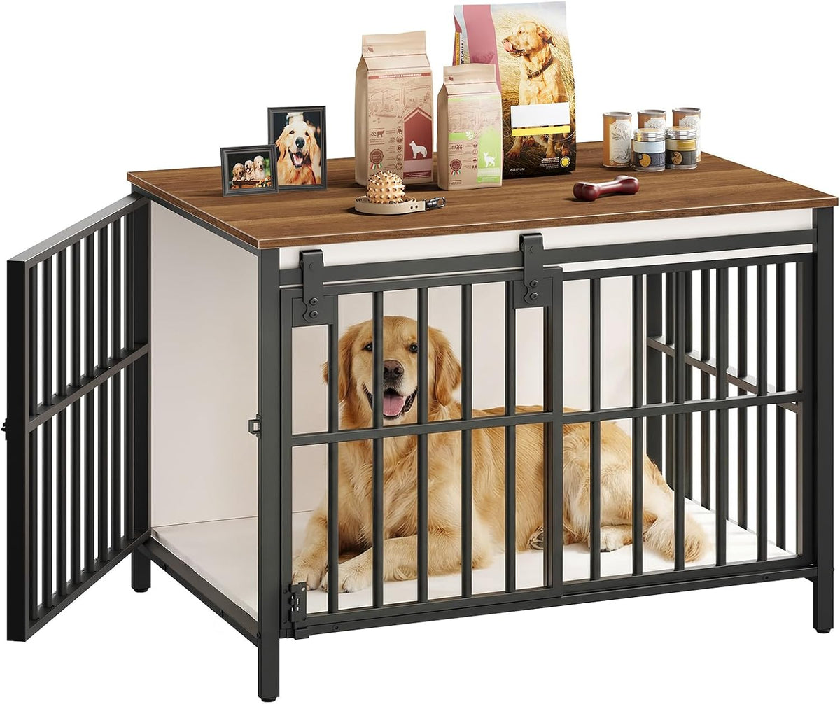 hoobro dog crate furniture with sliding barn door, main product view